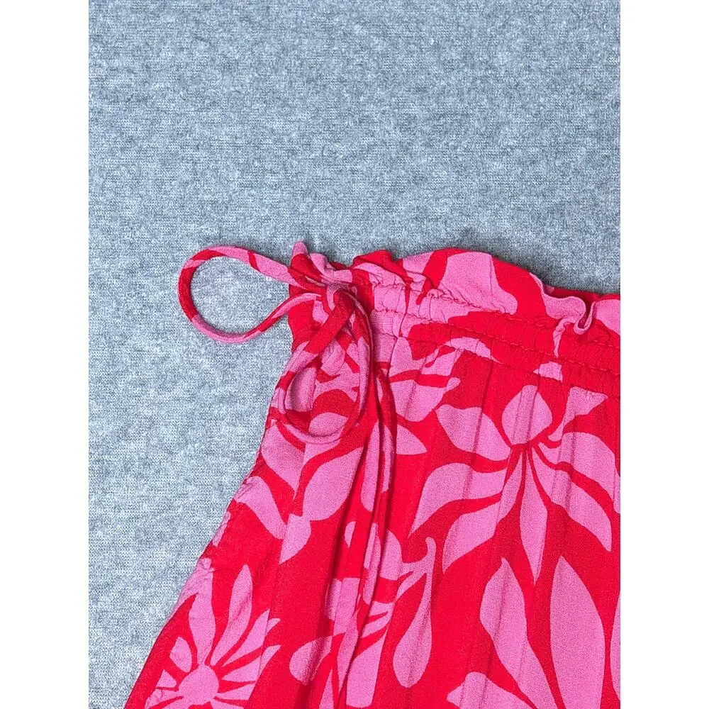 Shade & Shore Wide Leg Swim Cover-Up Pants Small Tropical Floral Beachy Hot Pink